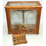 Philip Harris Ltd Birmingham Analytical Brass Chemical Balance in stained beech cabinet complete