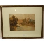 James Price (British C19th); Angler in a boat before Windsor Castle, watercolour, signed, 35cm x