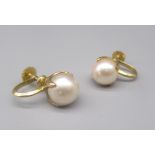 14ct screw on pearl earrings, stamped 14k, 4.4g