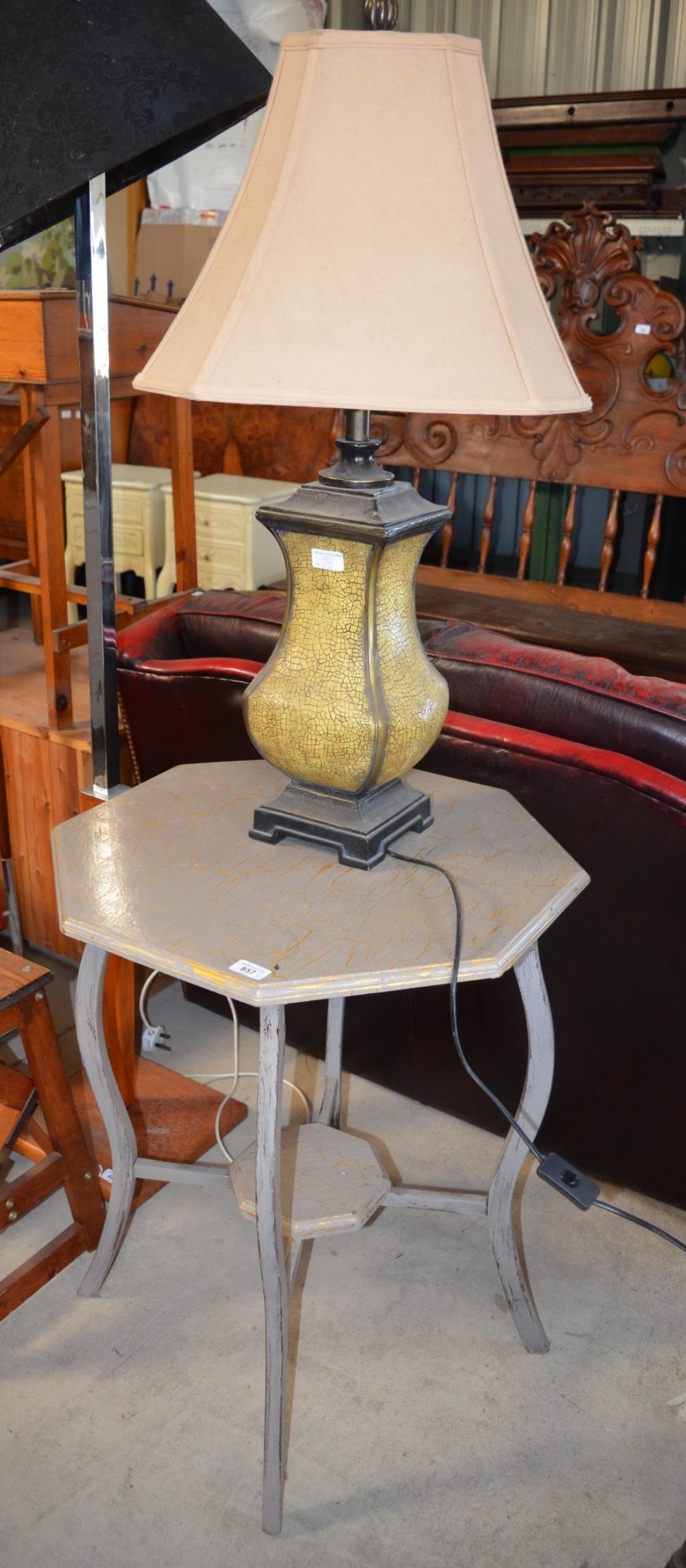 Contemporary crackle glaze table lamp with H90cm and a late C19th two tier occasional table, W58.5cm - Image 2 of 2