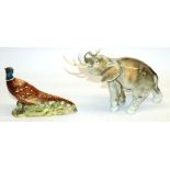 Royal Dux African Bull Elephant with makers mark and impressed number 3782 61, H21cm and a Beswick