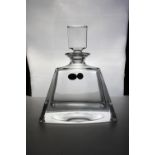 Art Deco style clear glass perfume bottle, with screw top, H22cm, with Bohemia and 24% PbO labels