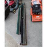 Set of four steel floor plates with grip pattern approx. 80cm2 and two pieces of cast iron guttering