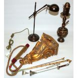 Composition C19th style gilt wall bracket, two candle snuffers, shoehorn, anglepoise lamp and a