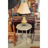Contemporary crackle glaze table lamp with H90cm and a late C19th two tier occasional table, W58.5cm