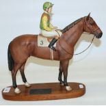 Beswick Connoisseur Model Nijinsky, "Lester Piggot Up" model no:2352, on oval mahogany plinth H33cm