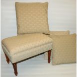 Upholstered footstool, H34cm, and three matching cushions