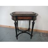 Victorian satinwood and burr walnut inlaid ebonised jardiniere, with brass gallery on turned