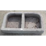 Concrete trough, with double compartment and drain holes, 78cm x 40cm