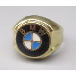 14ct yellow gold ring with BMW design, stamped 585, size Y, 5.5g