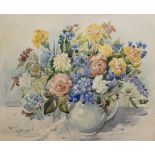 Chris Silver (Scottish Contemporary); Still life study of garden flowers in a vase, watercolour,