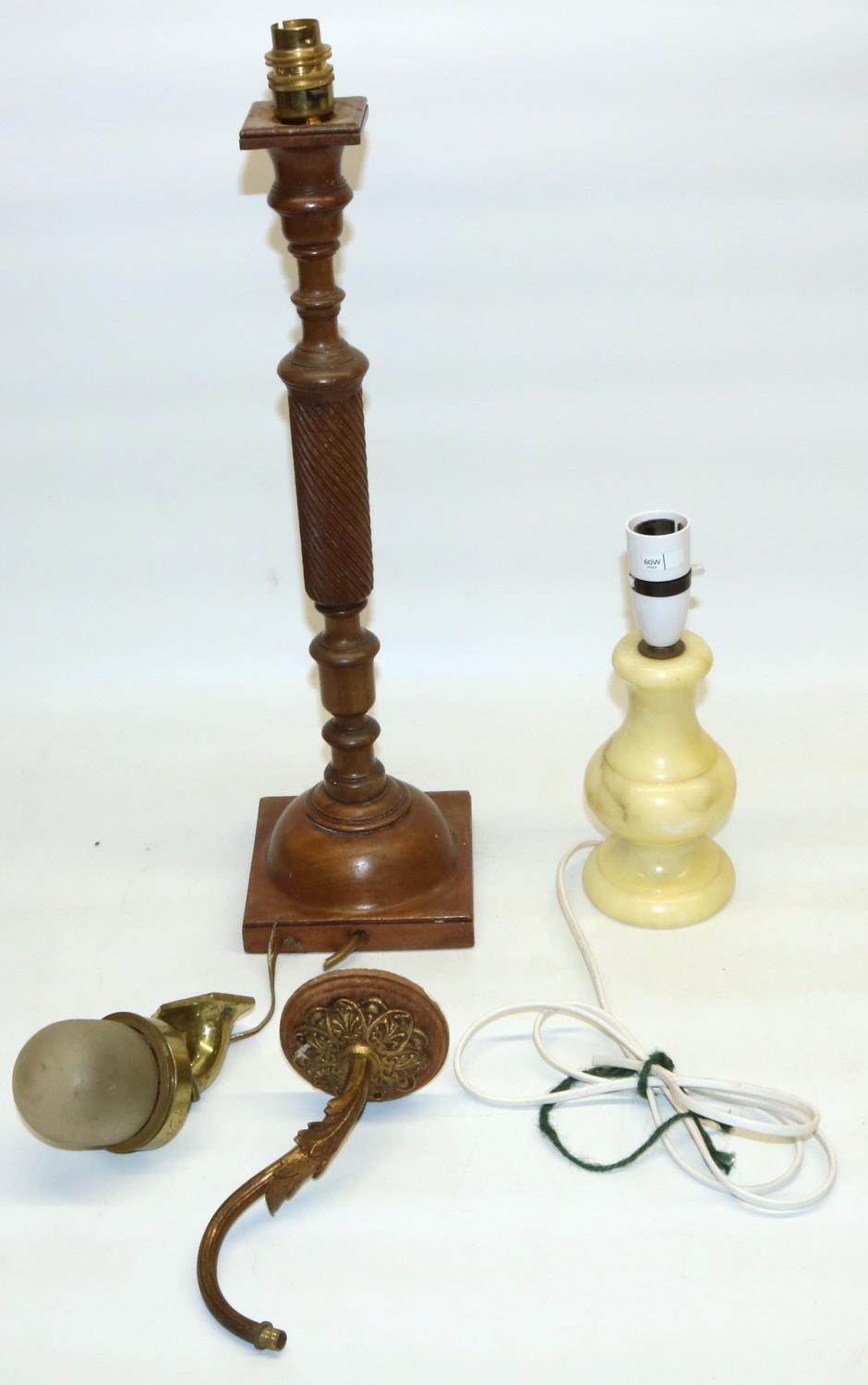 Early C20th mahogany table lamp with turned and spiral twist column on square base, overall height