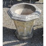 Pair of reconstituted stone Gothic revival planters of octagonal tapering form, approx W59cm