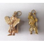 Two 9ct yellow gold charms, including St. Christopher, and Moses, both stamped 375, 9.7g