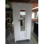 Edwardian white painted walnut wardrobe, with mirror door above on square supports, W98cm D47cm