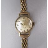 Rotary women's 9ct gold cased wristwatch, with signed silver dial, two piece case on 9ct gold gate