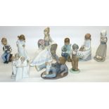 Collection of Nao and similar Spanish figures, some A/F, max. H31cm (12)