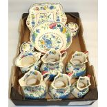 Mason's patent Ironstone China Regency six graduated octagonal baluster jugs, matching fruit bowl,