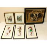 N. Mitchell (Contemporary); Milkmaid in a stall, oil on canvas, signed, three watercolour studies of
