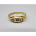 Late C19th/early C20th 18ct yellow gold ruby and diamond gypsy ring, stamped 18, size N1/2, 2.1g