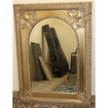 Rococo style wall mirror, arched plate in lobed moulded rectangular silvered frame, H105cm W77cm