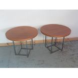 Pair of Porada circular coffee tables, on openwork chrome bases, D70cm H58cm (2)