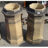 Pair of Dartfield Works Barnsley stone pot castle style chimney pots, H77cm D35cm