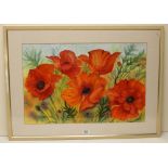 Ann Buckley (British Contemporary); Poppies, watercolour, signed, with artist's label verso, 40xm