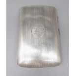 Geo.V hallmarked Sterling silver cigar case with gilt interior and engine turned decoration by