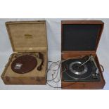Vintage Play-A-Gram Model A record player with spare gramophone needles and a Garrard AT60 Manual