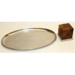 Keswick School of Industrial Art oval tray, spot hammered, marked Firth Staybrite, L41cm, and a Piet