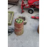 Cannon shape chimney pot planter with a flower design (planted up) H55cm X 26cm terracotta