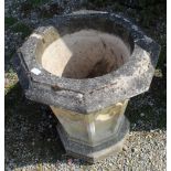 Pair of reconstituted stone Gothic revival planters of octagonal tapering form, approx W59cm