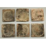 Amanda Barrie collection – Four Medieval/ pre medieval fire tiles ‘a lady with shield garland’ of