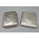 Edw.VII hallmarked Sterling silver cigarette case with foliage engraved detail and gilded