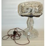 Cut glass table lamp with mushroom shade, H45cm (A/F)