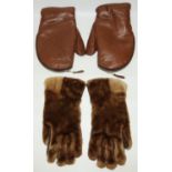 Women's accessories including a pair of beaver fur gloves, pair of leather reversible flying