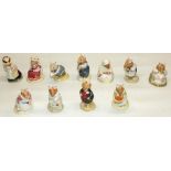 Royal Doulton Brambly Hedge figures: Mrs. Toadflax, Clover, Dusty Dogwood, Dusty and Baby, Mrs.