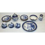 Booths Real Old Willow tea ware, comprising teapot, H16cm, six trios, sandwich plate, sugar bowl,