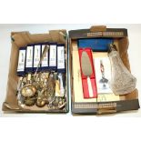 W.M.F. EPNS Rat tail ladle, set of six Franz Porcelain Collection box spoons, C20th claret