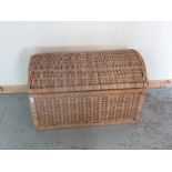 Large wicker domed top laundry basket, W91 D51 H56cm