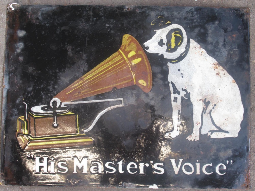 Enamelled sign "His Master's Voice" W53cm H43cm