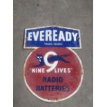 Enamelled sign "Eveready Nine Lives Radio Batteries" W44cm H60cm