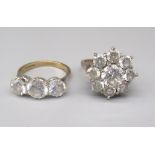 9ct yellow gold cluster ring set with clear stones, size P, and another similar, size P1/2, both