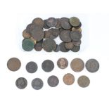 C18th to C19th GB copper coins, incl. Geo.II 1730 copper halfpenny, Geo.III 1806 penny etc. (qty)