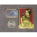 Enamelled sign "Kodak film gets the detail" small HMV and Castrol W18cm H25cm max (3)