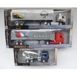 Three boxed large 1/32 scale diecast and plastic truck models by New Ray, part of their Long
