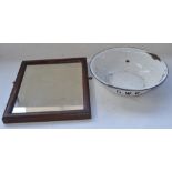 GWR enamelled washbowl (D14") and a GWR wood framed mirror (42.8x35.5cm)