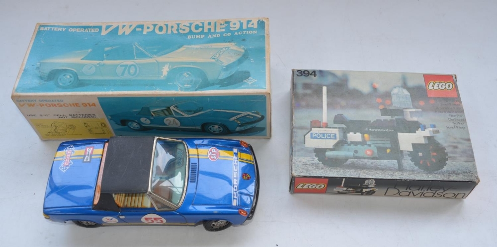 Vintage boxed tin-plate battery operated "Bump And Go Action" Porsche 914 model, Japanese made by