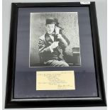 Framed Stan Laurel photo and 'Change of Adress' telegram signed by Stan Laurel, 33.5cm x 41cm,
